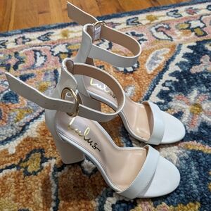 Lulu's white ankle strap high heels